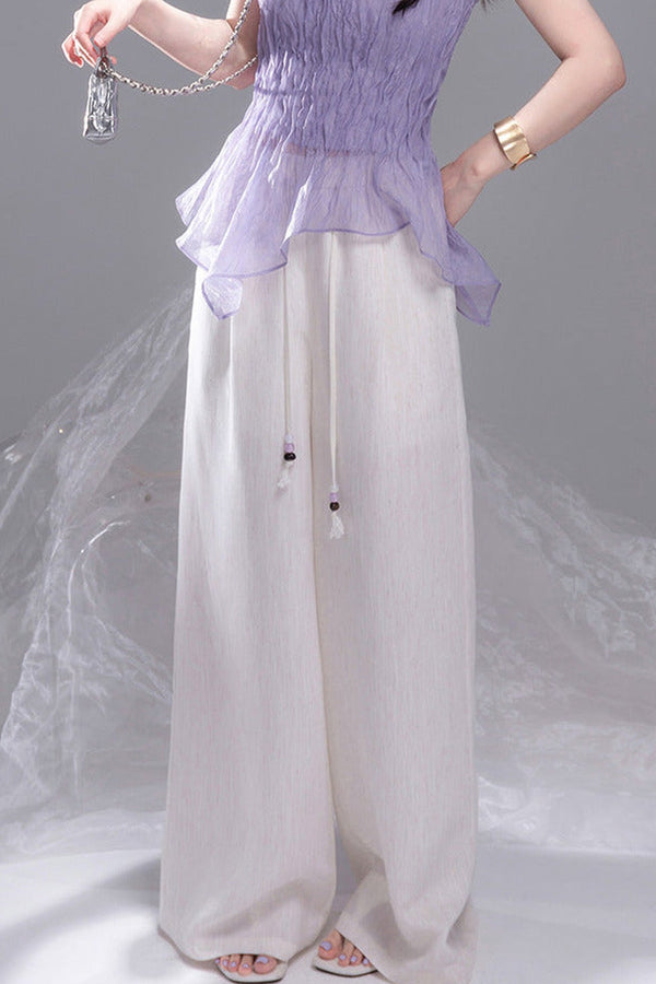 Linen Striped Wide-Leg Pants