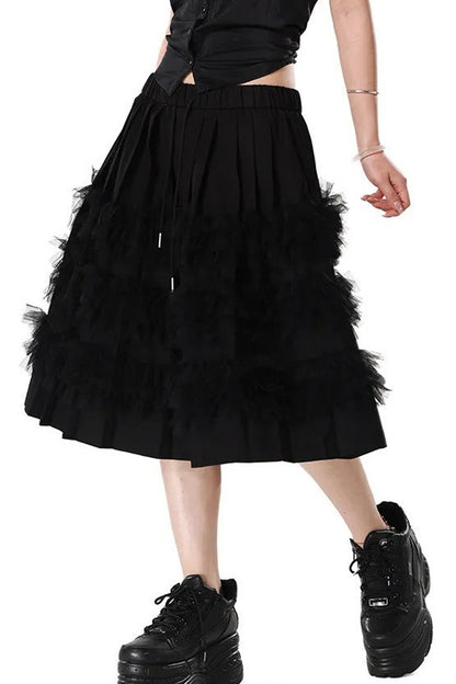 Jupe plissée en tulle superposé noir