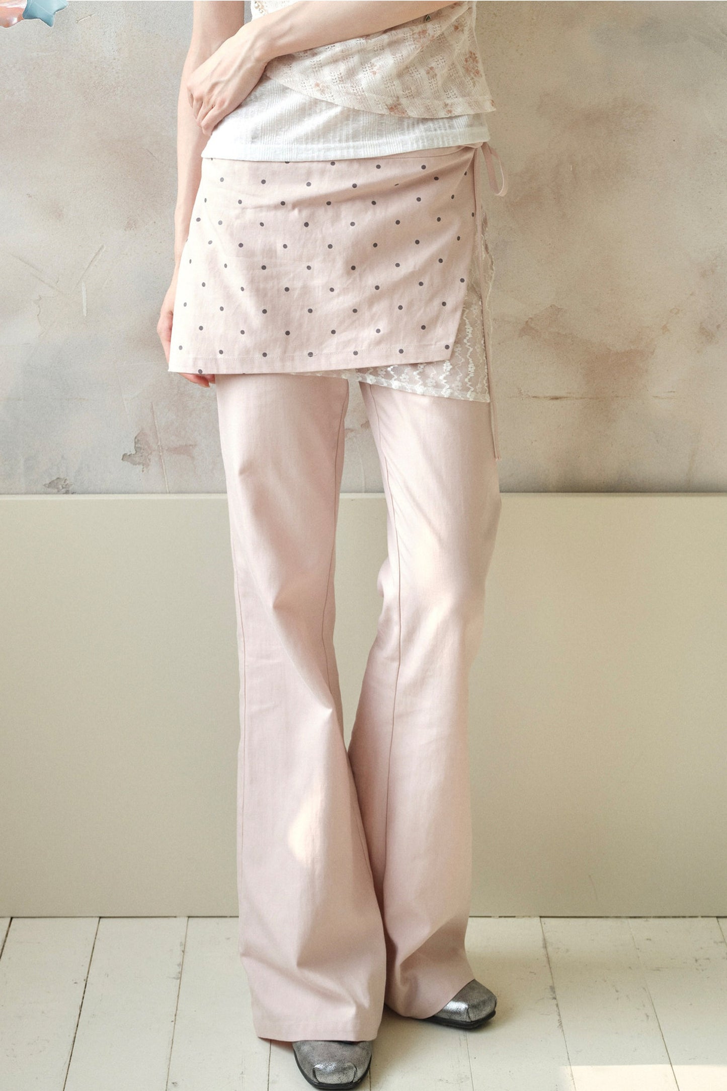 Pink Polka Dot Lace Flare Pants