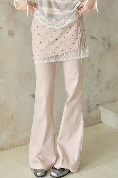 Pink Polka Dot Lace Flare Pants