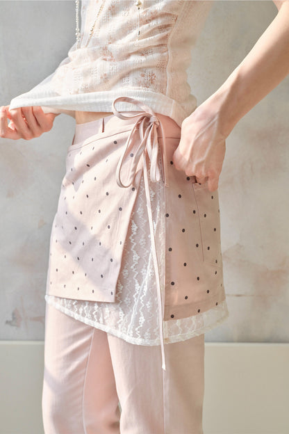 Pink Polka Dot Lace Flare Pants