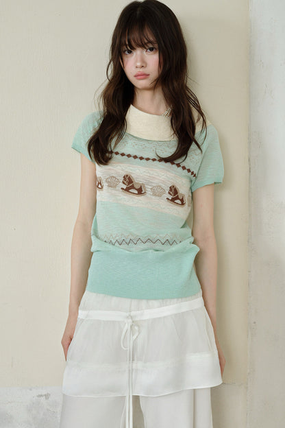 Mint Green Lyocell Rocking Horse Sweater