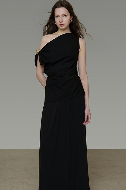Asymmetrical Black A-Line Dress