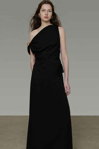 Asymmetrical Black A-Line Dress