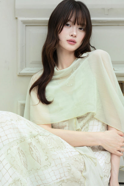 Ruffled Chiffon Grid Long Dress