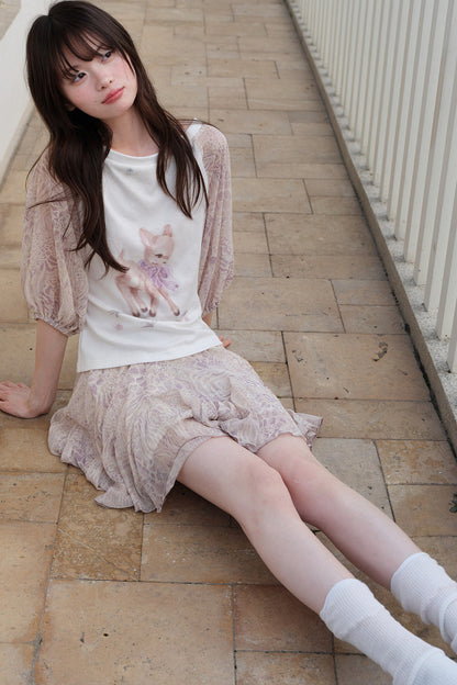 Deer Print T-Shirt and Chiffon Skirt Set-Up