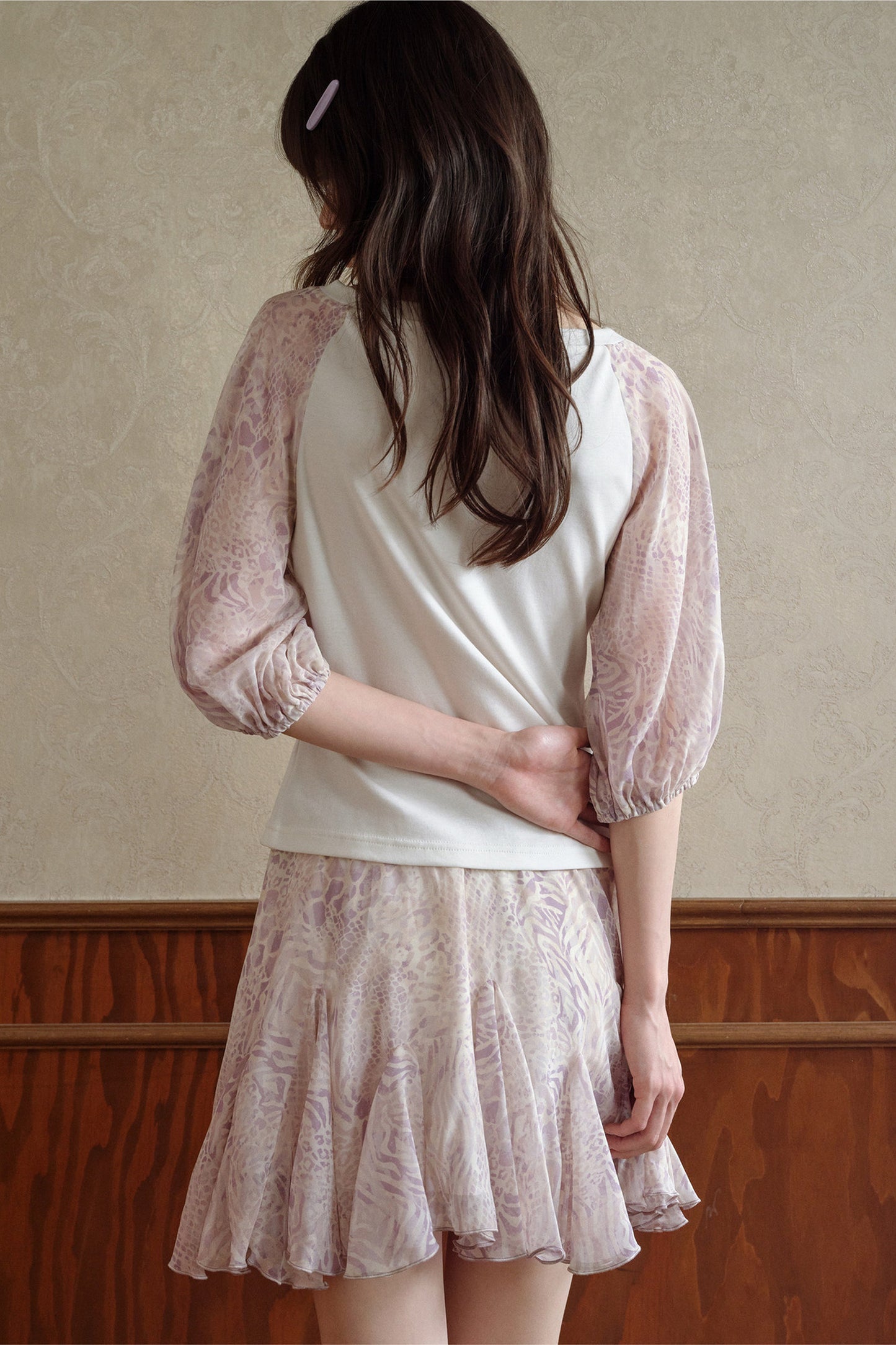 Deer Print T-Shirt and Chiffon Skirt Set-Up