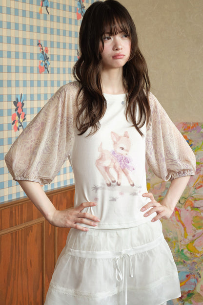 Deer Print T-Shirt and Chiffon Skirt Set-Up