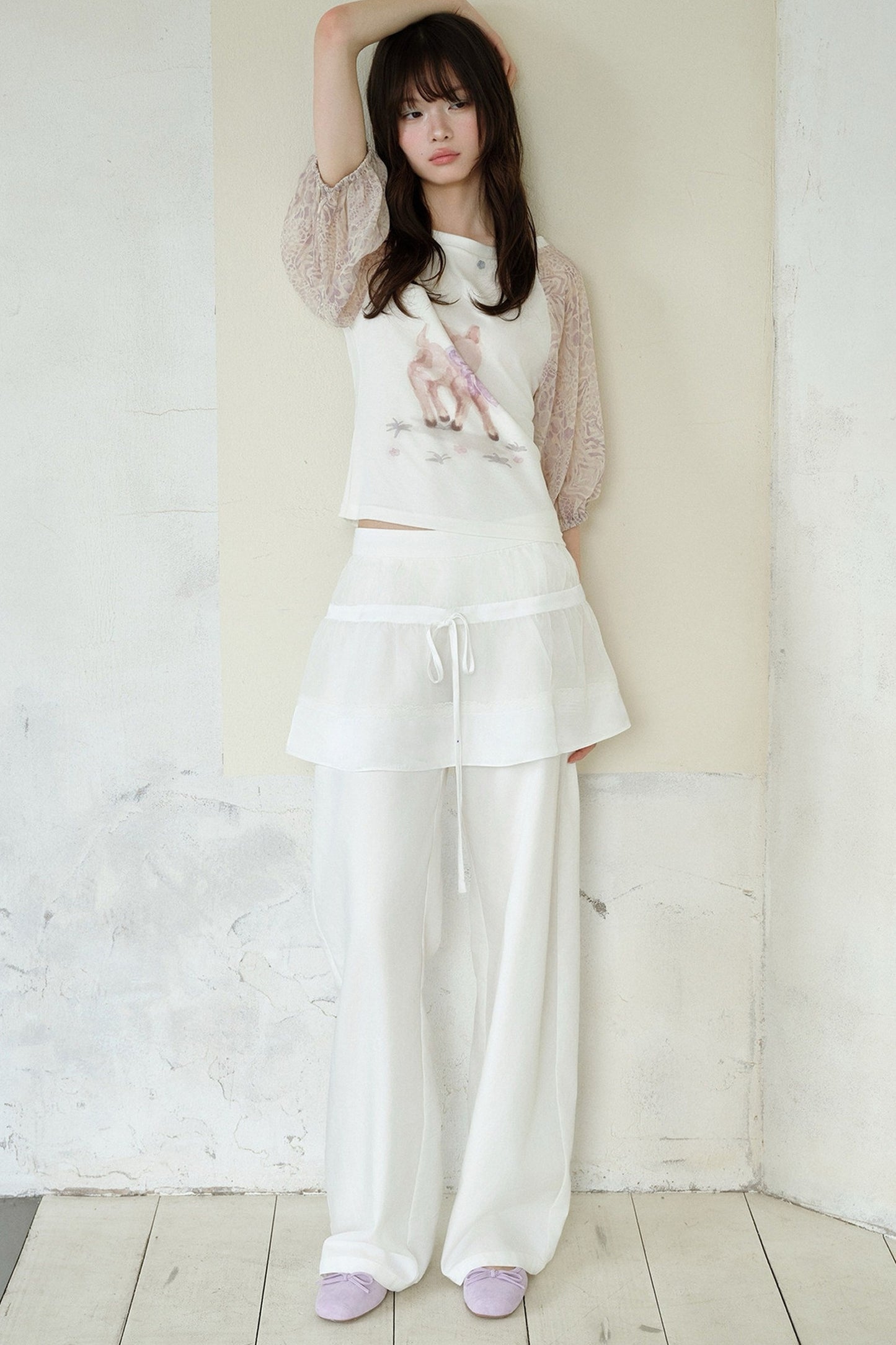 Deer Print T-Shirt and Chiffon Skirt Set-Up