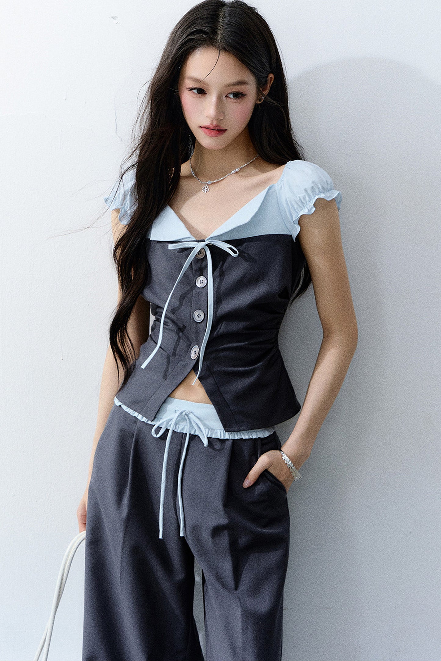Color-Block Patchwork Top and Pants Set-Up