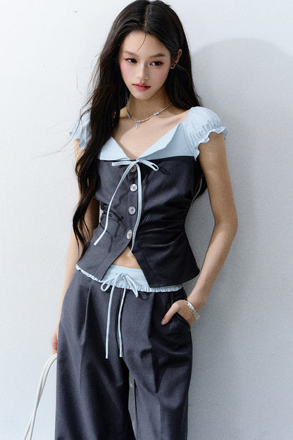 Color-Block Patchwork Top and Pants Set-Up