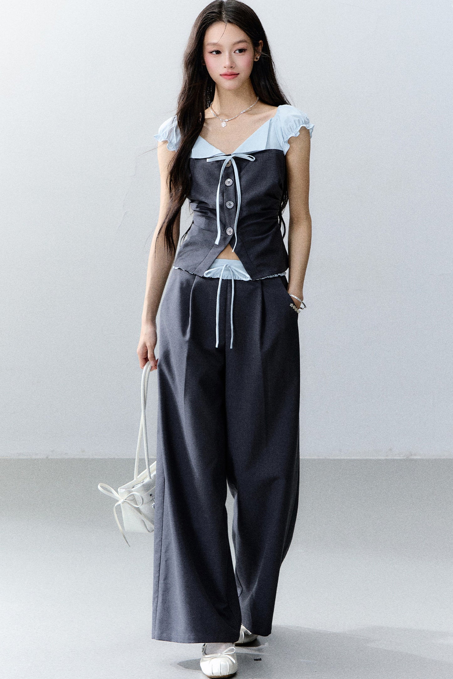 Color-Block Patchwork Top and Pants Set-Up