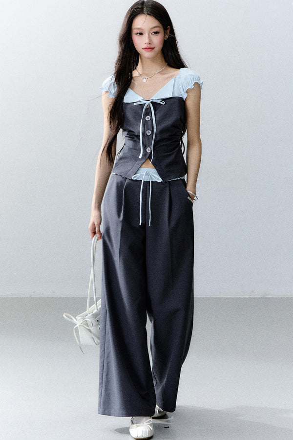 Color-Block Patchwork Top and Pants Set-Up