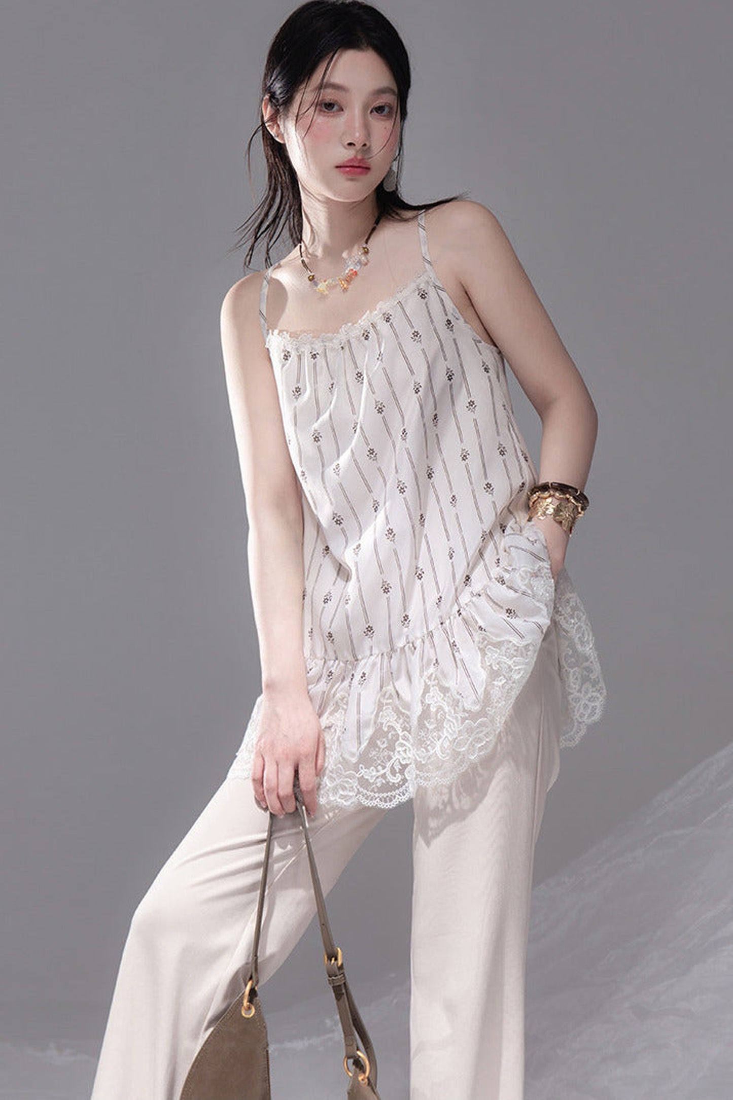 Vanilla Apricot Embroidered Camisole Set-Up