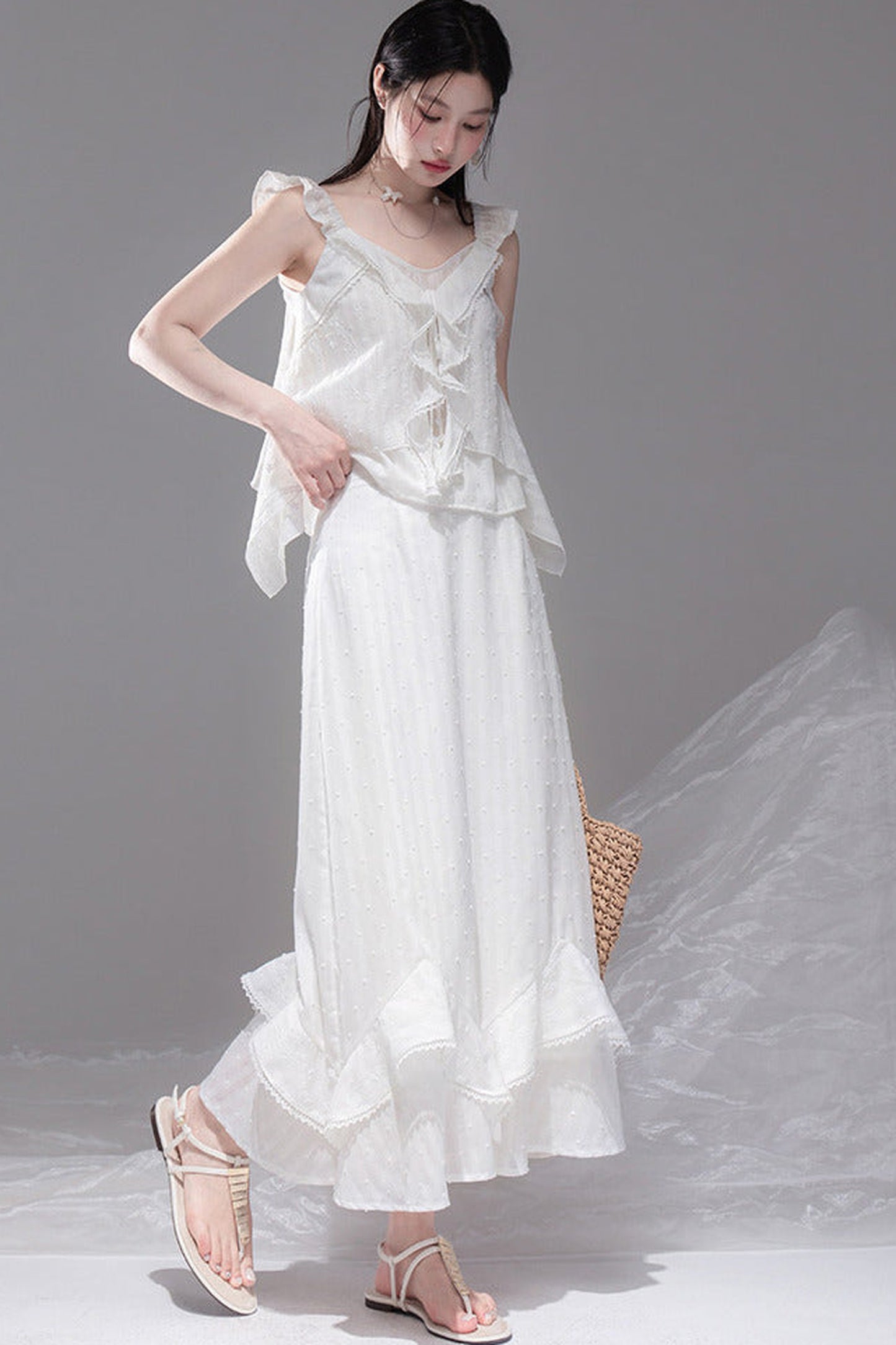 Daytime Clouds Ruffle Mermaid Skirt Set-Up
