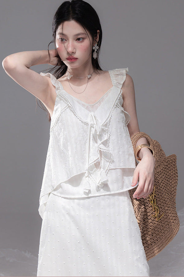 Daytime Clouds Ruffle Mermaid Skirt Set-Up