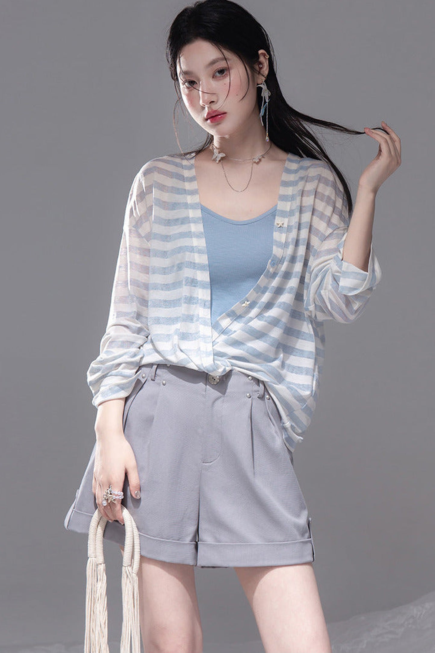 Sea Salt Striped Lyocell Cardigan Set