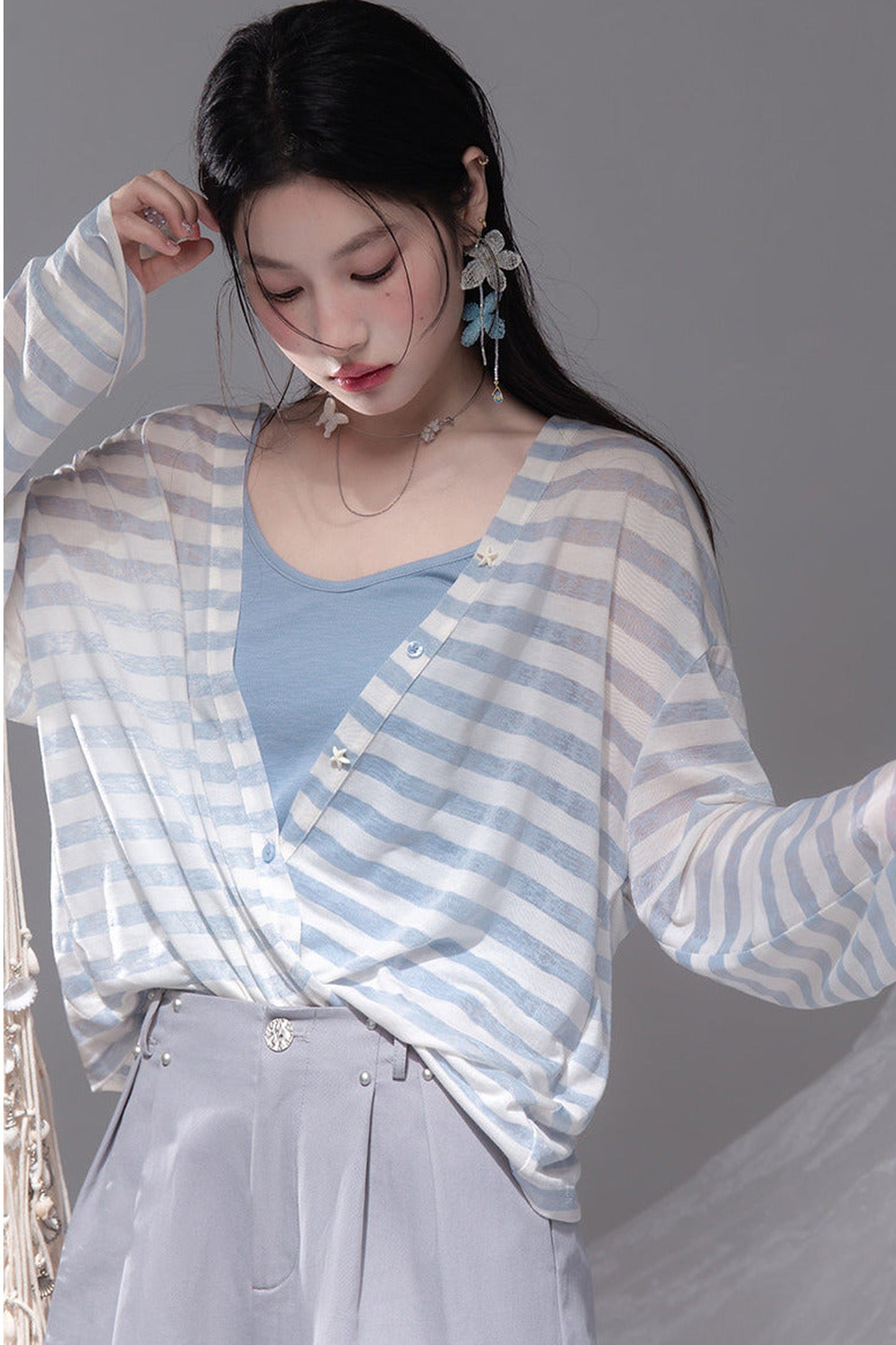 Sea Salt Striped Lyocell Cardigan Set