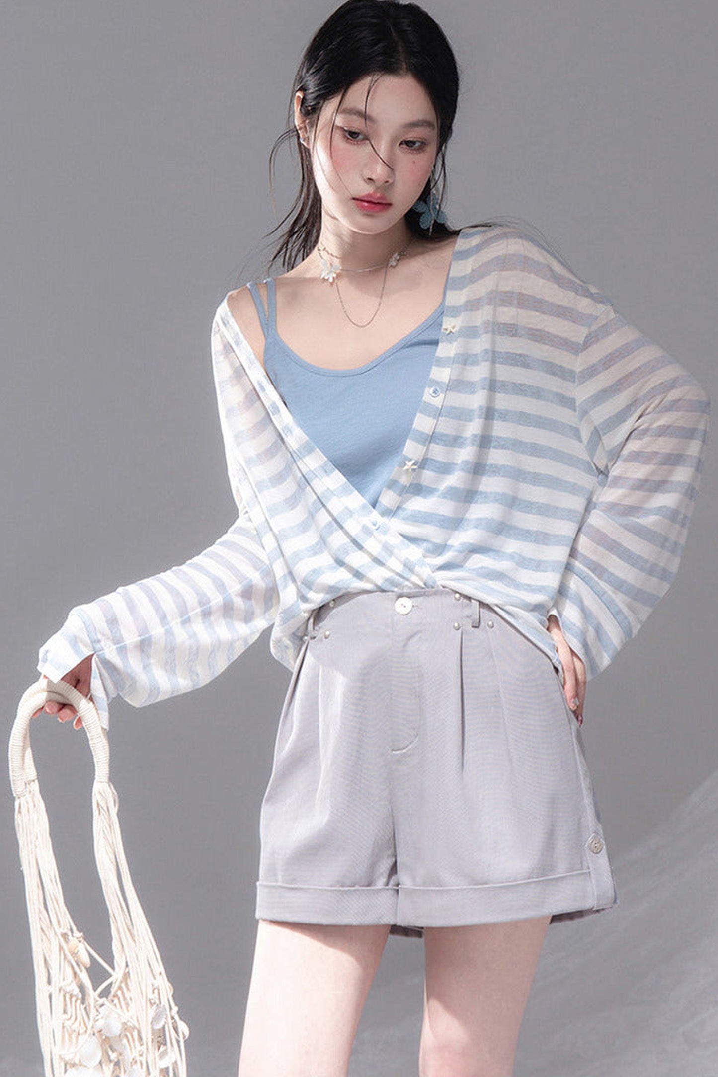Sea Salt Striped Lyocell Cardigan Set
