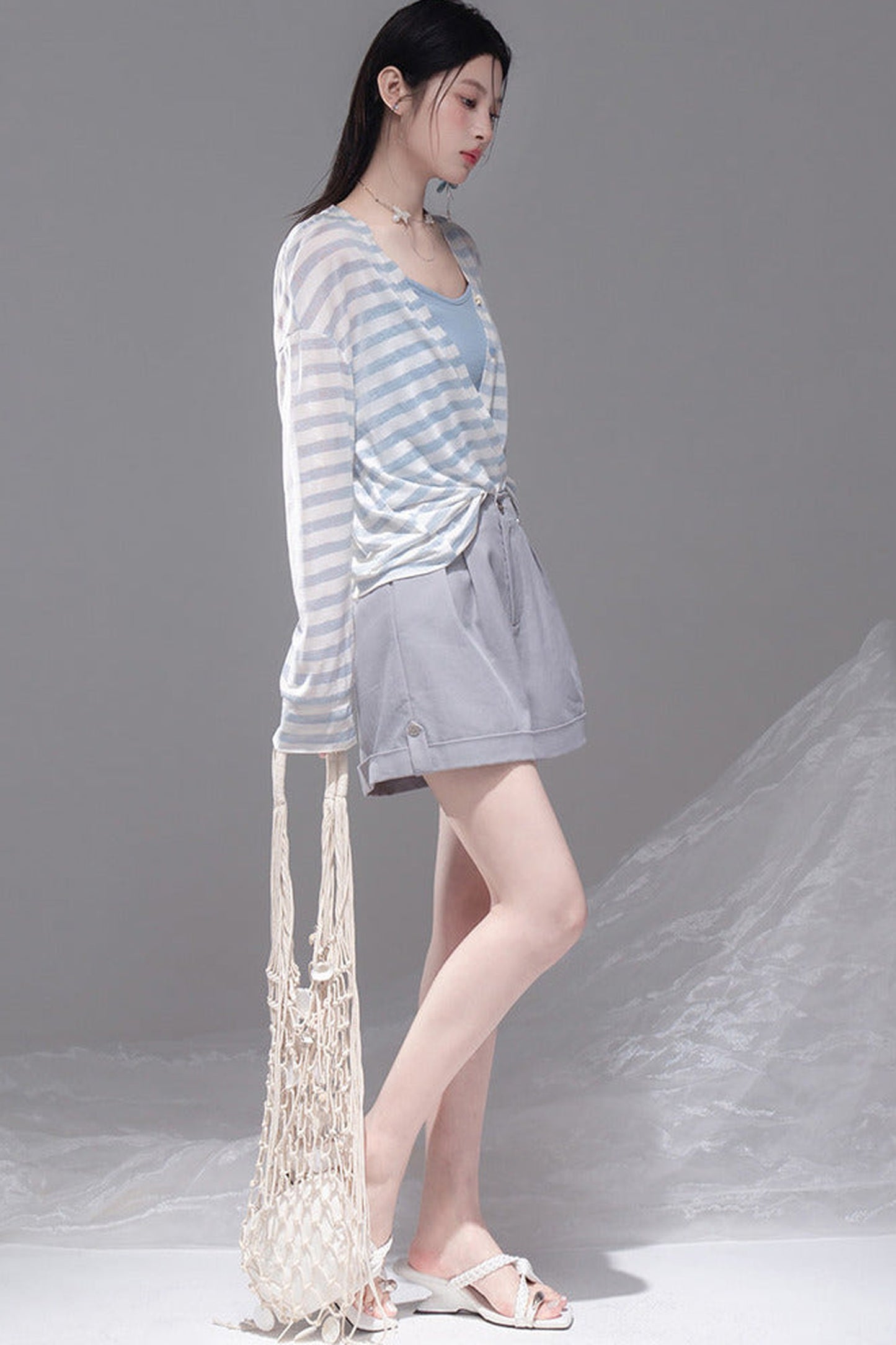 Sea Salt Striped Lyocell Cardigan Set