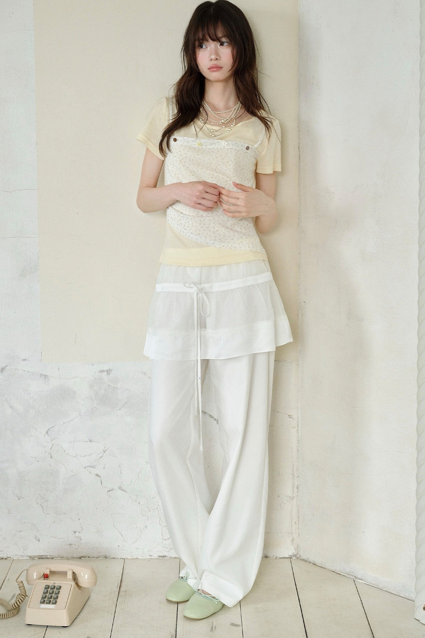 Tencel-Baumwolle-Hose mit Lagenlook und weitem Bein