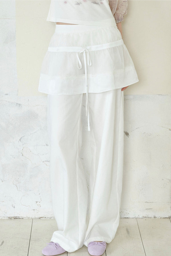 Tencel Cotton Layered-Look Wide Leg Pants