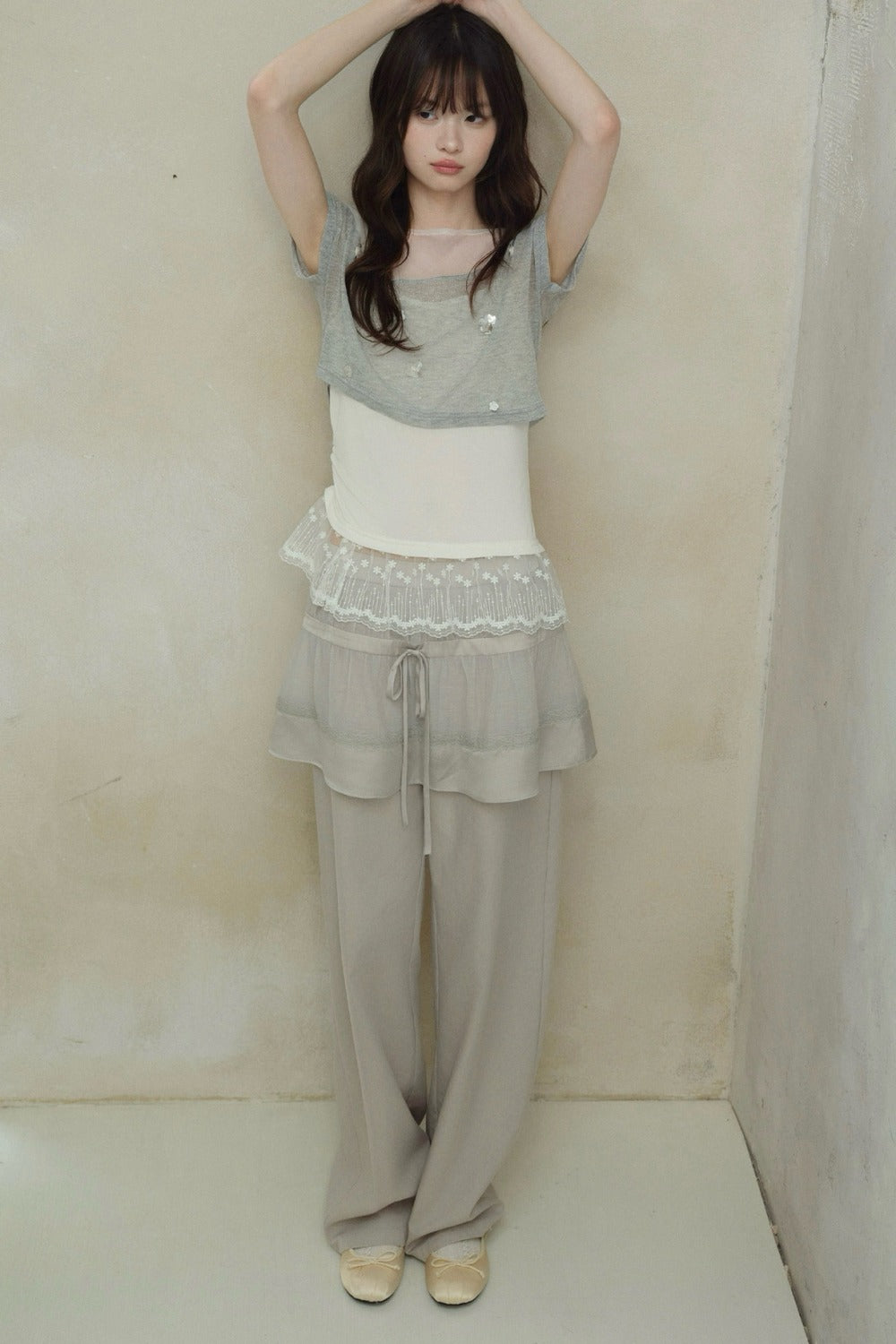 Tencel-Baumwolle-Hose mit Lagenlook und weitem Bein