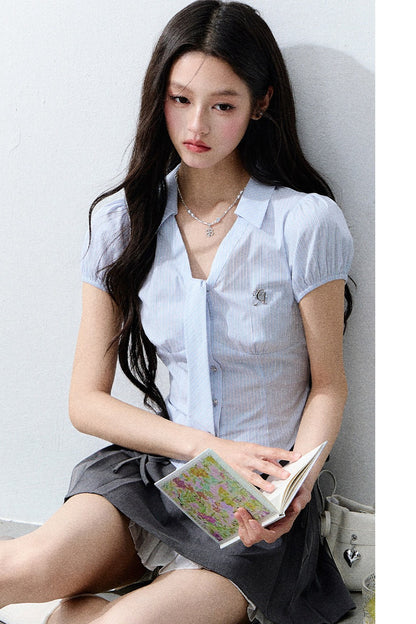 Striped Tie-Up Blouse Set-Up