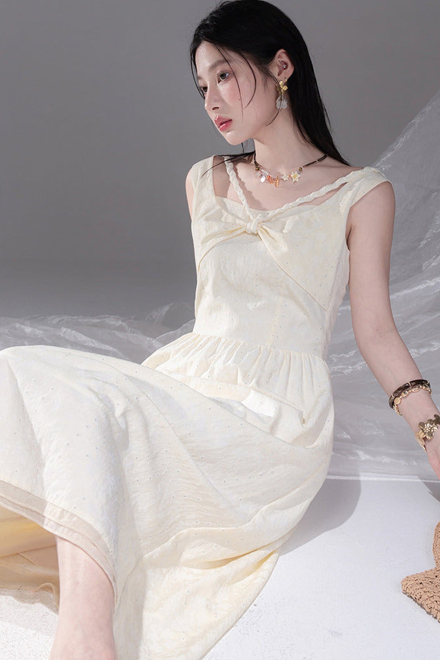 Sunlit Apricot Textured Tank Dress