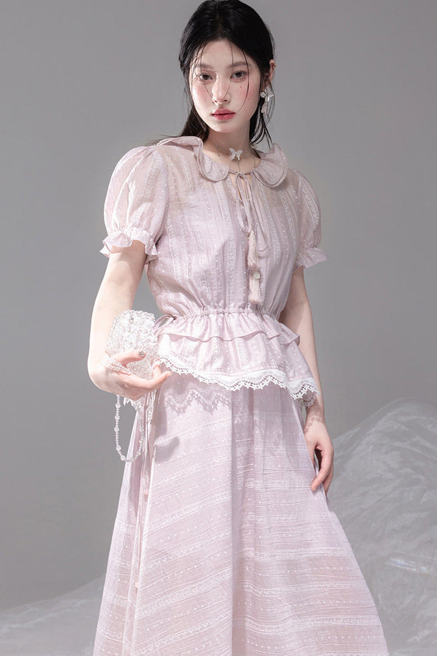 Romantic Sicily Lyocell Ruffle Collar Blouse Set-Up