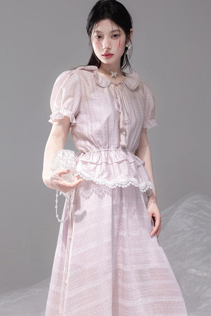 Romantic Sicily Lyocell Ruffle Collar Blouse Set-Up