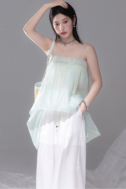 Glänzendes aquagrünes Trägerkleid-Set