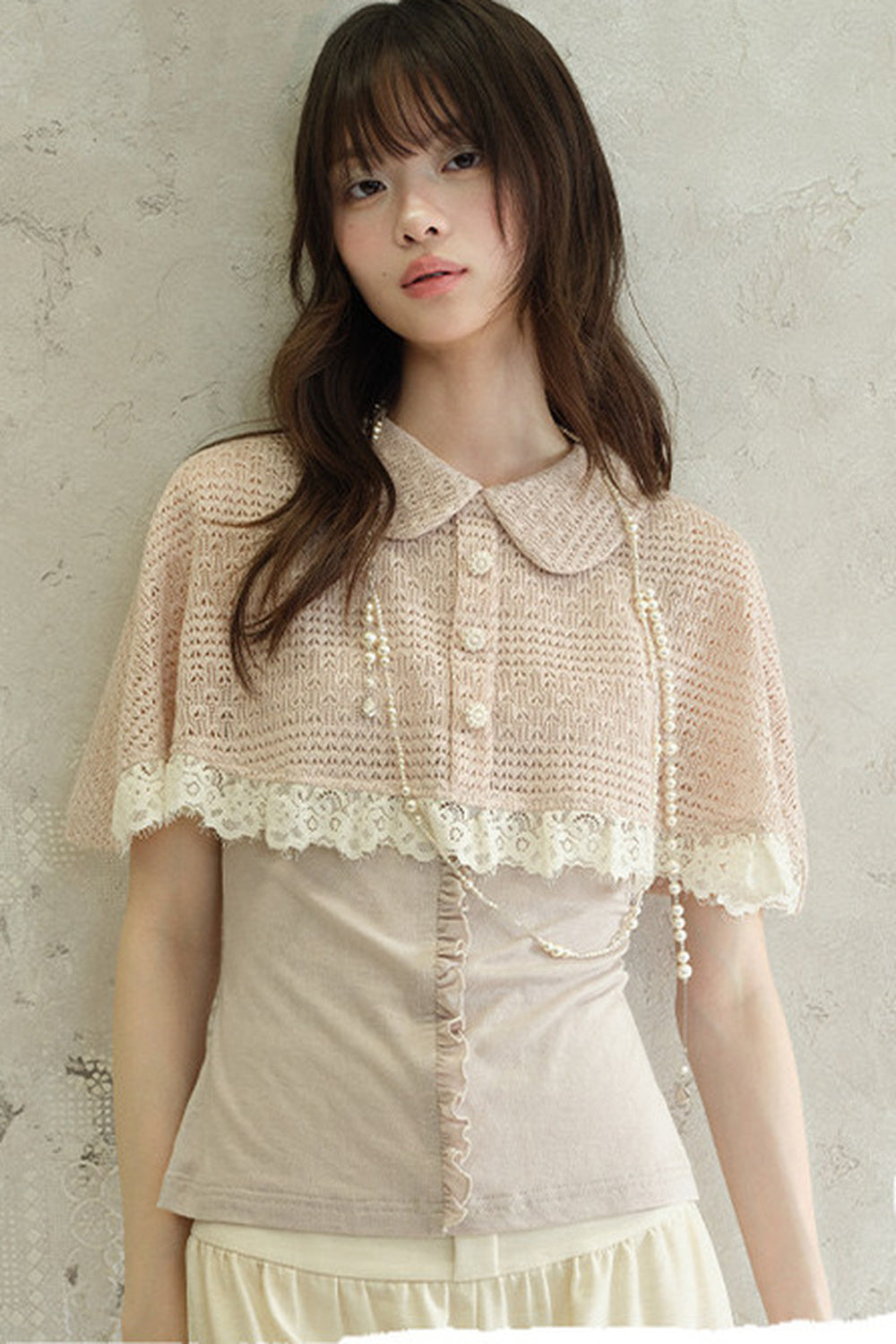 Pink Shawl-Style Cape Knit Top