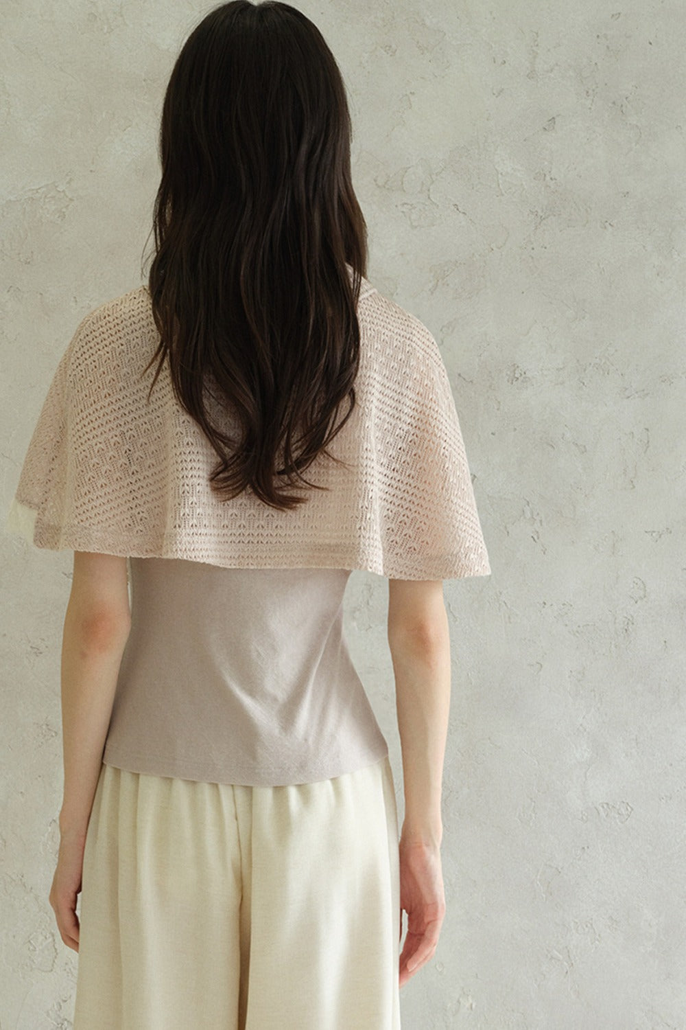 Pink Shawl-Style Cape Knit Top