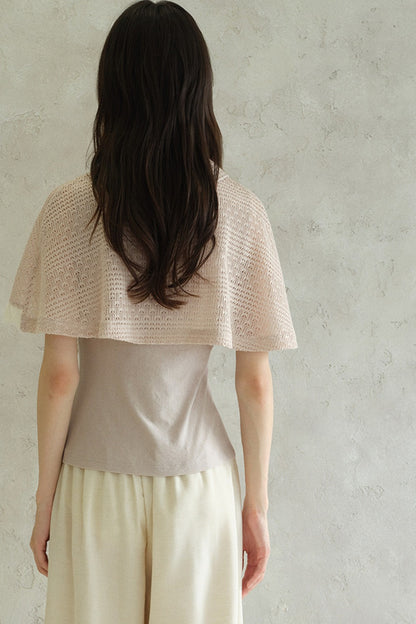 Pink Shawl-Style Cape Knit Top