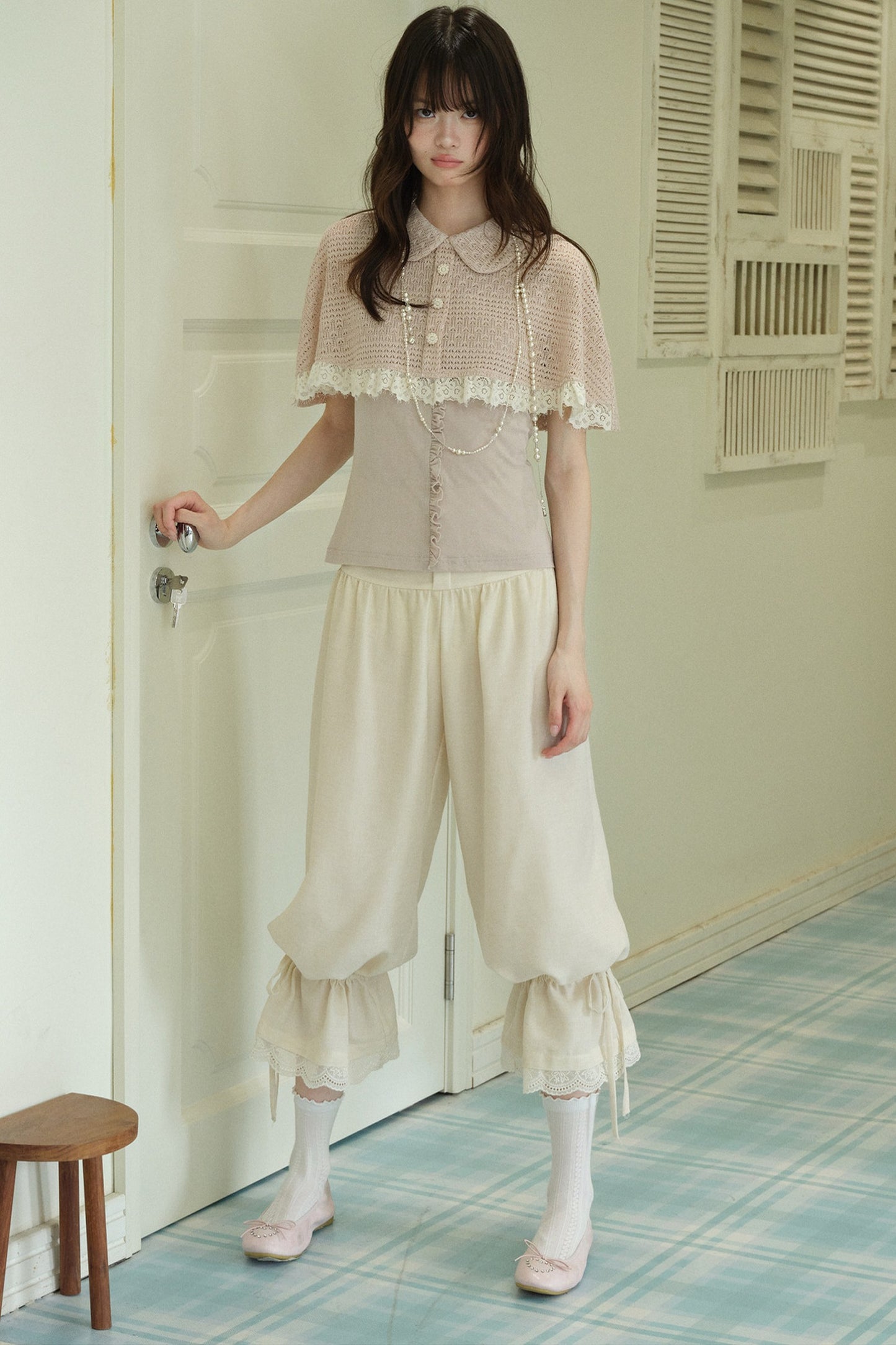 Pink Shawl-Style Cape Knit Top