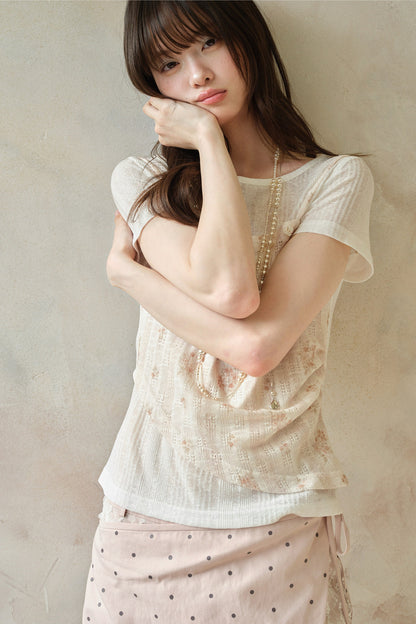 Floral Layered-Look Camisole Short Sleeve Top