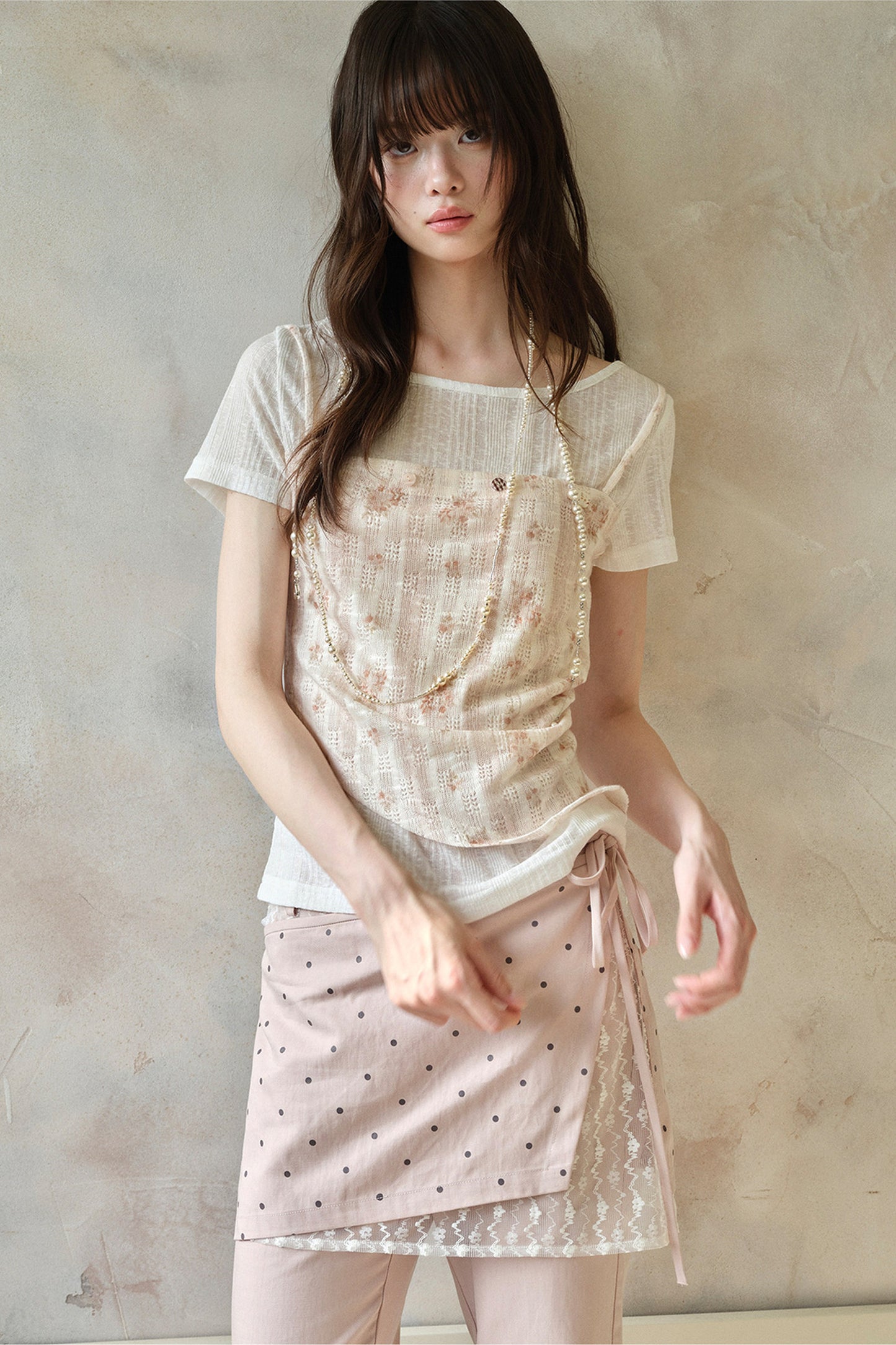 Floral Layered-Look Camisole Short Sleeve Top