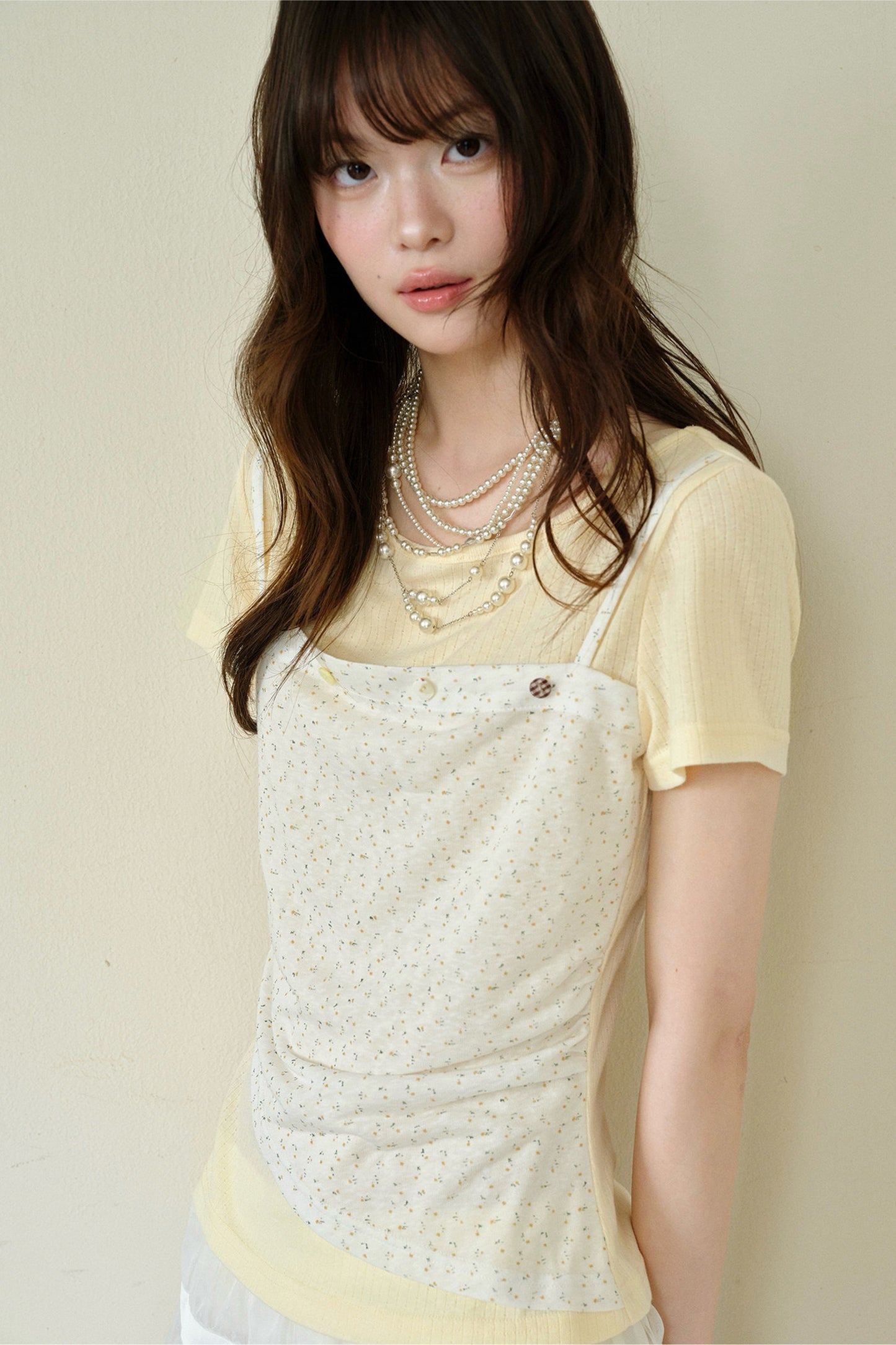Floral Layered-Look Camisole Short Sleeve Top