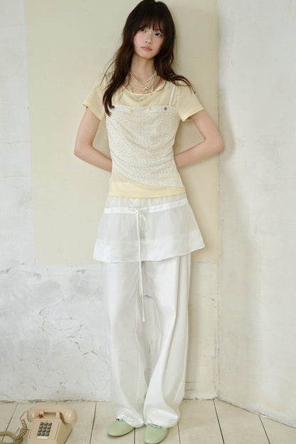 Floral Layered-Look Camisole Short Sleeve Top
