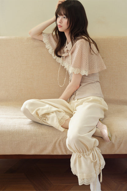 Flower Bud Lace High-Waisted Lantern Pants