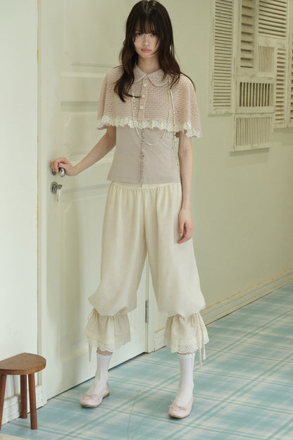 Flower Bud Lace High-Waisted Lantern Pants