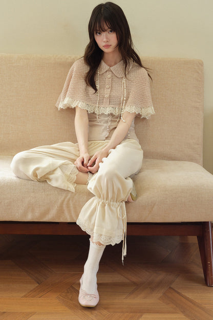 Flower Bud Lace High-Waisted Lantern Pants