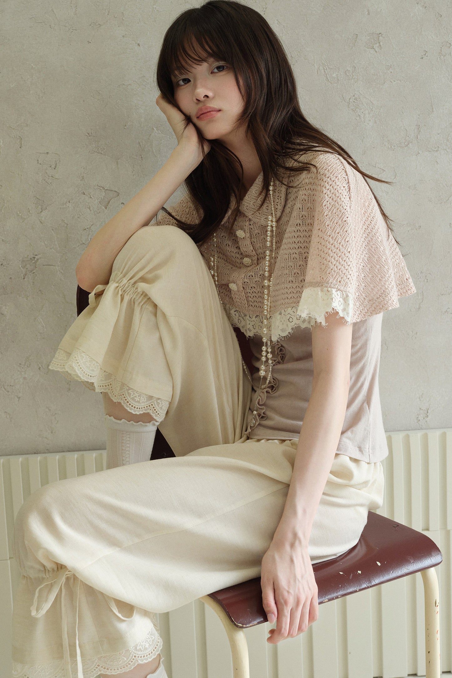Flower Bud Lace High-Waisted Lantern Pants