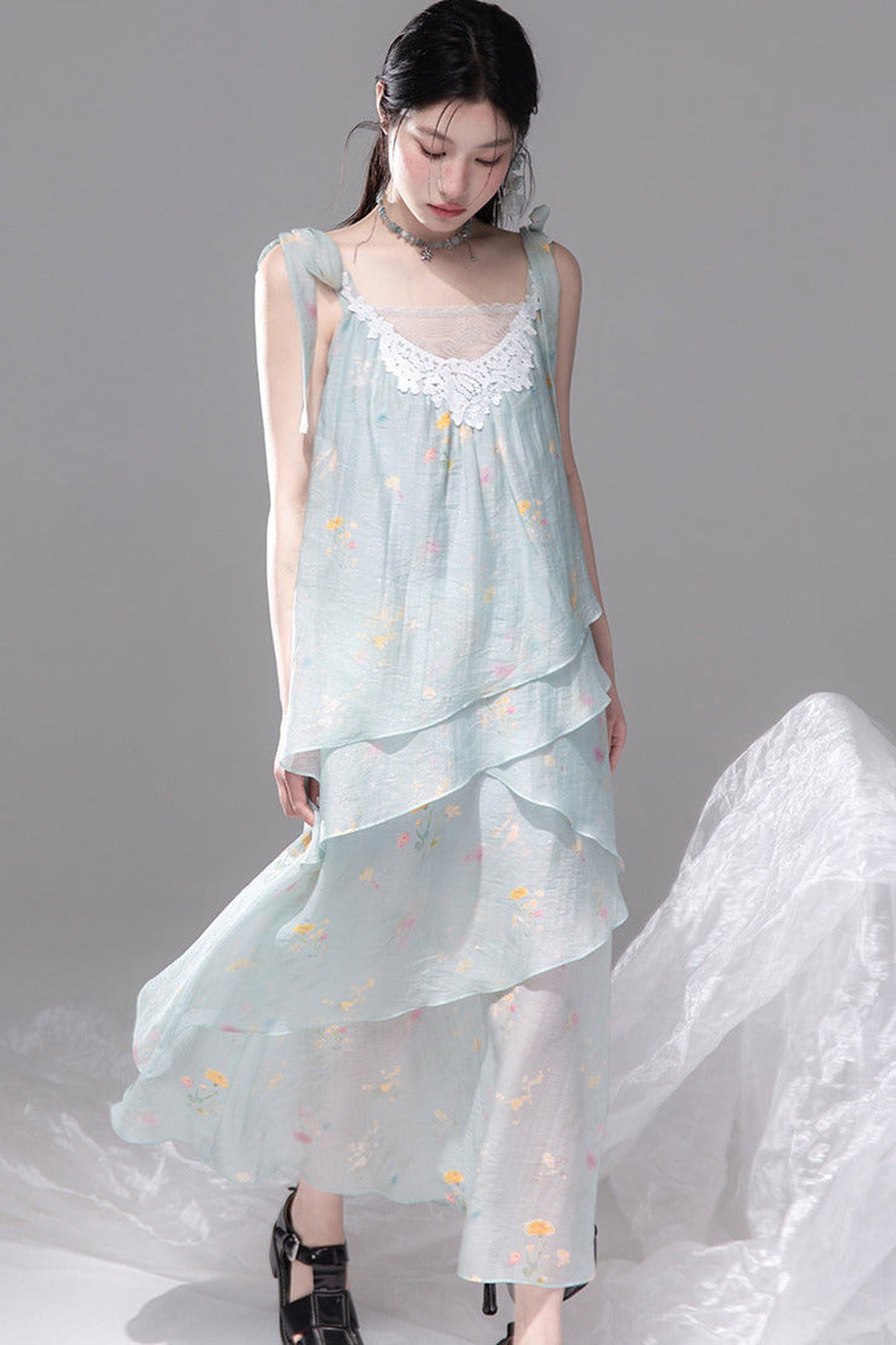 Sheer Lace Layered Lyocell Dress