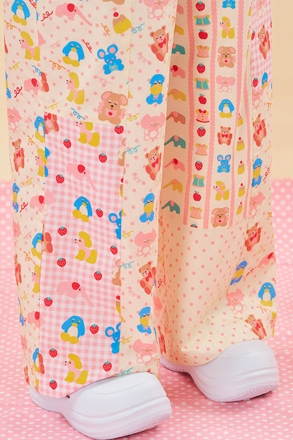 Bunte Patchwork-Hose mit weitem Bein