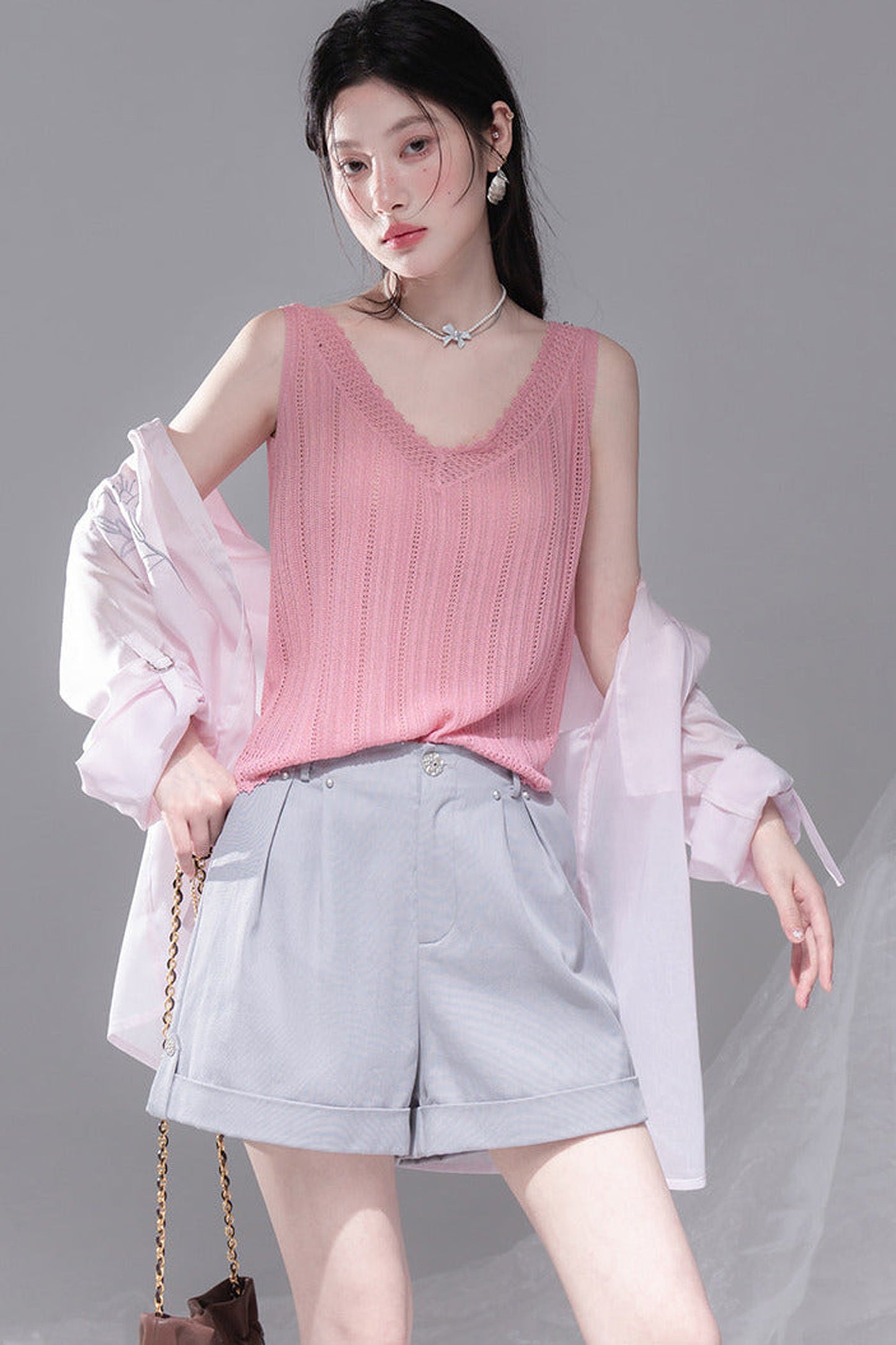Fog Gray Wide-Leg Shorts