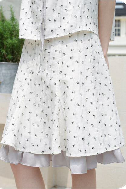 White Gray Floral Ruffle Dress