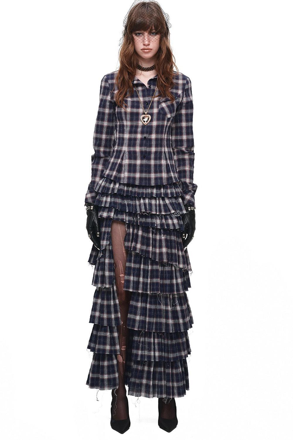 Plaid Shirt and Tiered Skirt Set-Up