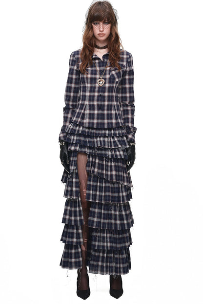 Plaid Shirt and Tiered Skirt Set-Up
